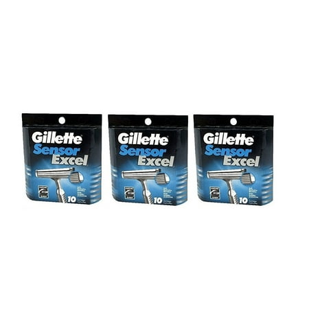 Gillette Sensor Excel Refill Blade Cartridges, 10 Ct. (Pack of 3) + LA Cross Tweezers