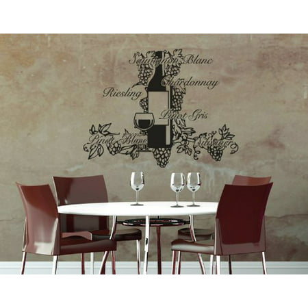 Wine Decor: Pinot, Chardonnay, Sauvignon, Riesling Wall Decal - Wall Sticker, Vinyl Wall Art, Home Decor, Wall Mural - 2016 - White, 24in x
