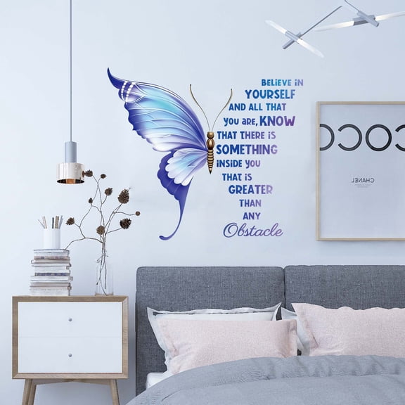 Lnrkai Butterfly Wall Decals Stickers, Large Inspirational Quote, Vinyl Peel and Stick Wall Art Wall Sticker for Living Room Office Bedroom
