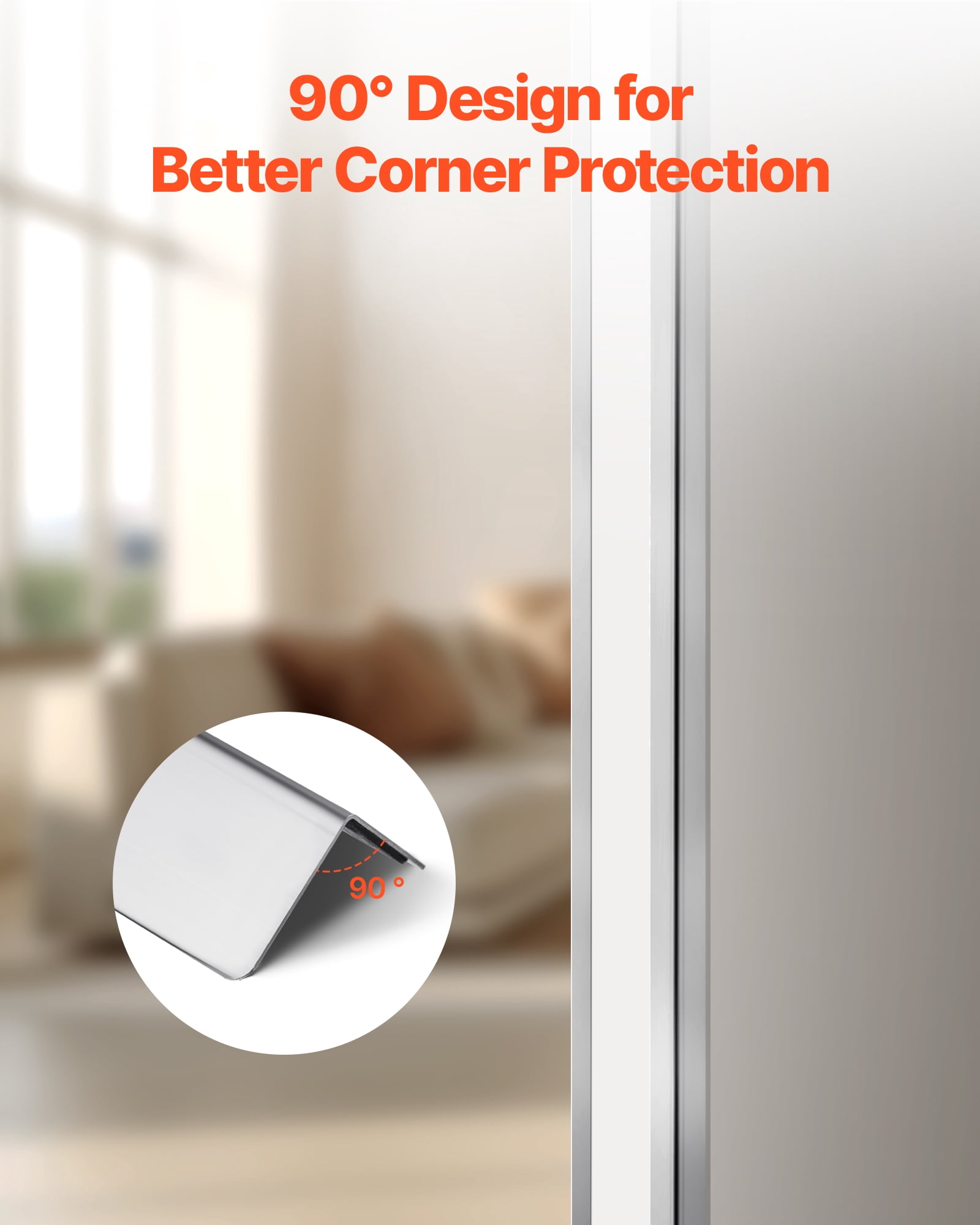 VEVOR Stainless Steel Wall Corner Protector, 1.5 x 1.5 x 96 inch, 10 Pack Metal Corner Guards, 304 Stainless Steel Edge Trim 90-Degree Angle for Home,Office,Commercial Wall Protection, with 3m Tape