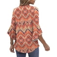 thumbnail image 4 of Shirts for Women Ruffle Floral Printed 3/4 Sleeved V-Neck Business Work Blouses Spring Summer Trendy Loose Fit Dressy Casual Tops, 4 of 9