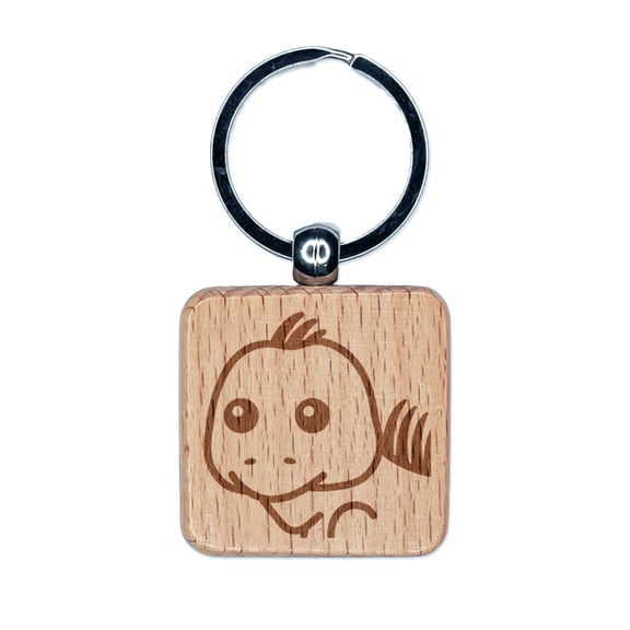 Peeking Iguana Square Keychain Charm Tag - Engraved Wood