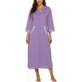 thumbnail image 3 of Oudiya Women Zipper Robe Loungewear Dress Full Length Nightgown Housecoat 3/4 Sleeves Sleepwear with Pockets, 3 of 5