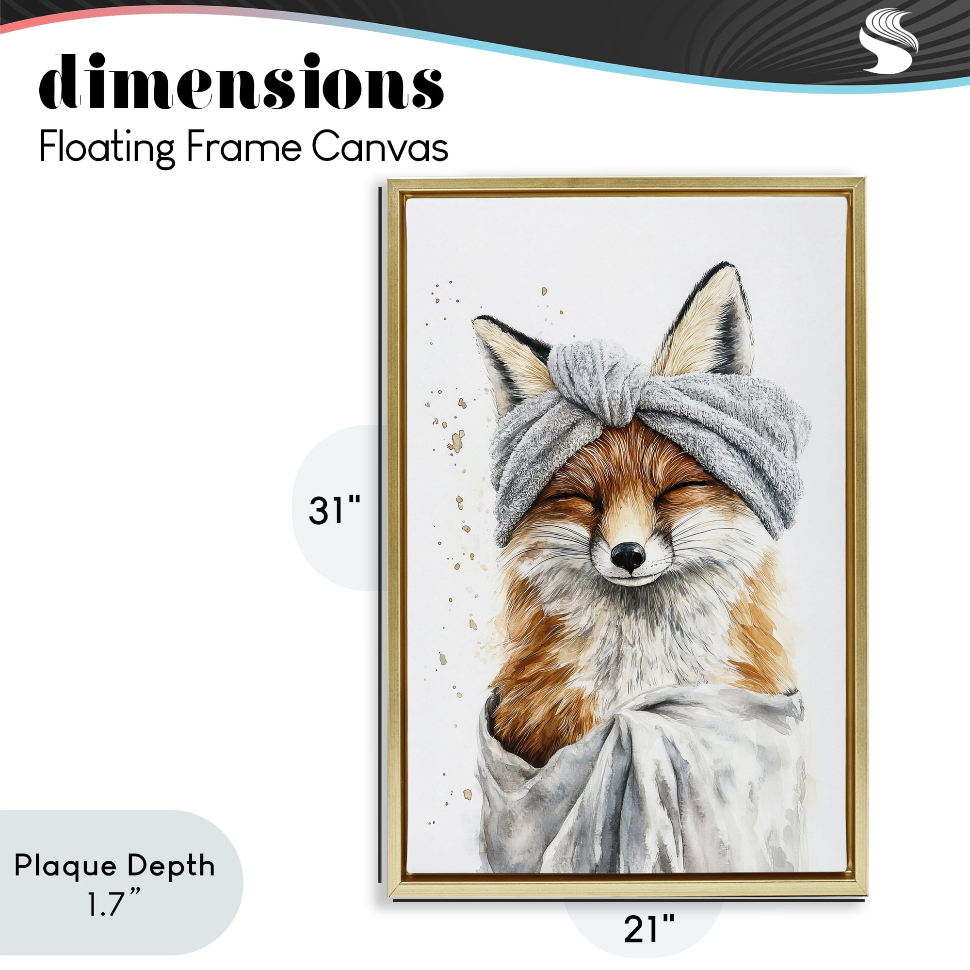 Stupell Industries Bathroom Fox Wrapped in Towel Gold Framed Floater Canvas Wall Art, design by Tina LeCour