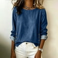 thumbnail image 4 of Loose Fit Soft Dressy Pullover Sweater Tops Women's Spring Round-Neck Denim Casual Comfortable Long-Sleeved Top Blue Xxl, 4 of 7