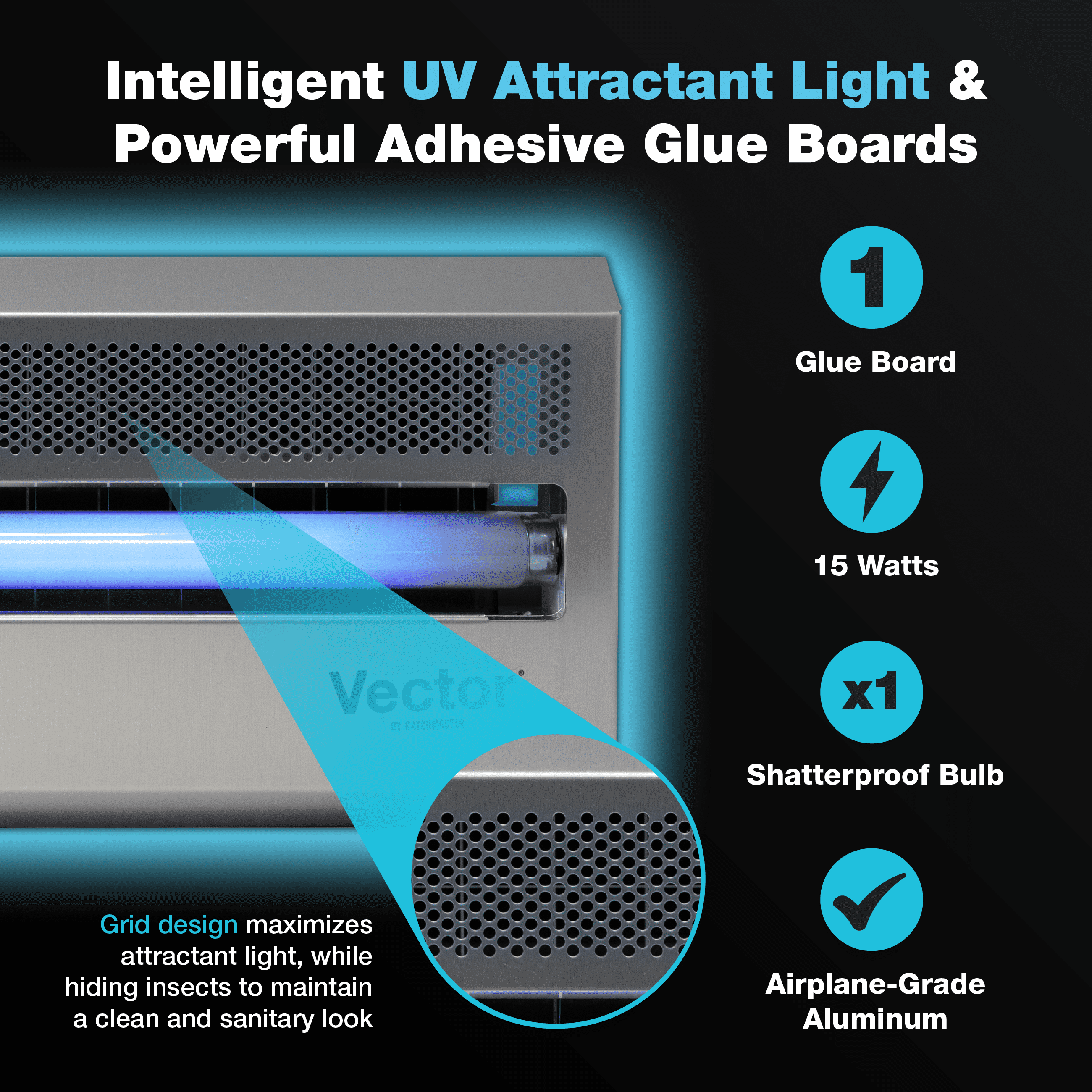 Catchmaster Vector 15, UV Light Fly Traps for Indoors, Silent Bug Light Trap Indoor