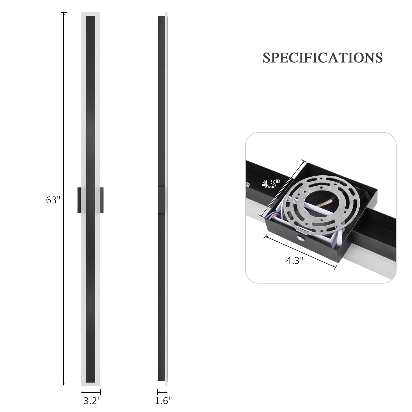 Modern Outdoor Wall Light Exterior Lighting Fixtures LED Linear IP65 Waterproof Wall Lamps Outdoor Wall Sconces Lighting for Porch Patio Garage Yard IP65 Waterproof, 3000K 48W 1855LM, 63 Inch