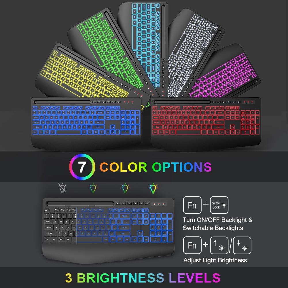 Wireless Keyboard and Mouse Combo with 9 Backlit, Wrist Rest & Phone Holder, Black, New
