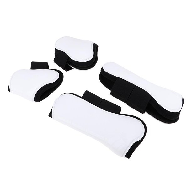 Botas de protección para patas delanteras y traseras de caballos de salto, botas de soporte para tendones y menudillos Blanco