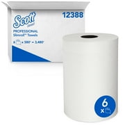 Scott Professional Slimroll Hard Roll Paper Towels, Bulk (12388), Hardwound, Absorbency Pockets, White, for compatible Kimberly-Clark Professional Dispensers (6 Rolls at 580' Each, 3,480'/Case)