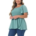 thumbnail image 4 of Agnes Orinda Women's Plus Size Summer Tops Square Neck Short Sleeve Ruffle Hem Casual Loose Blouse 1X Green, 4 of 6
