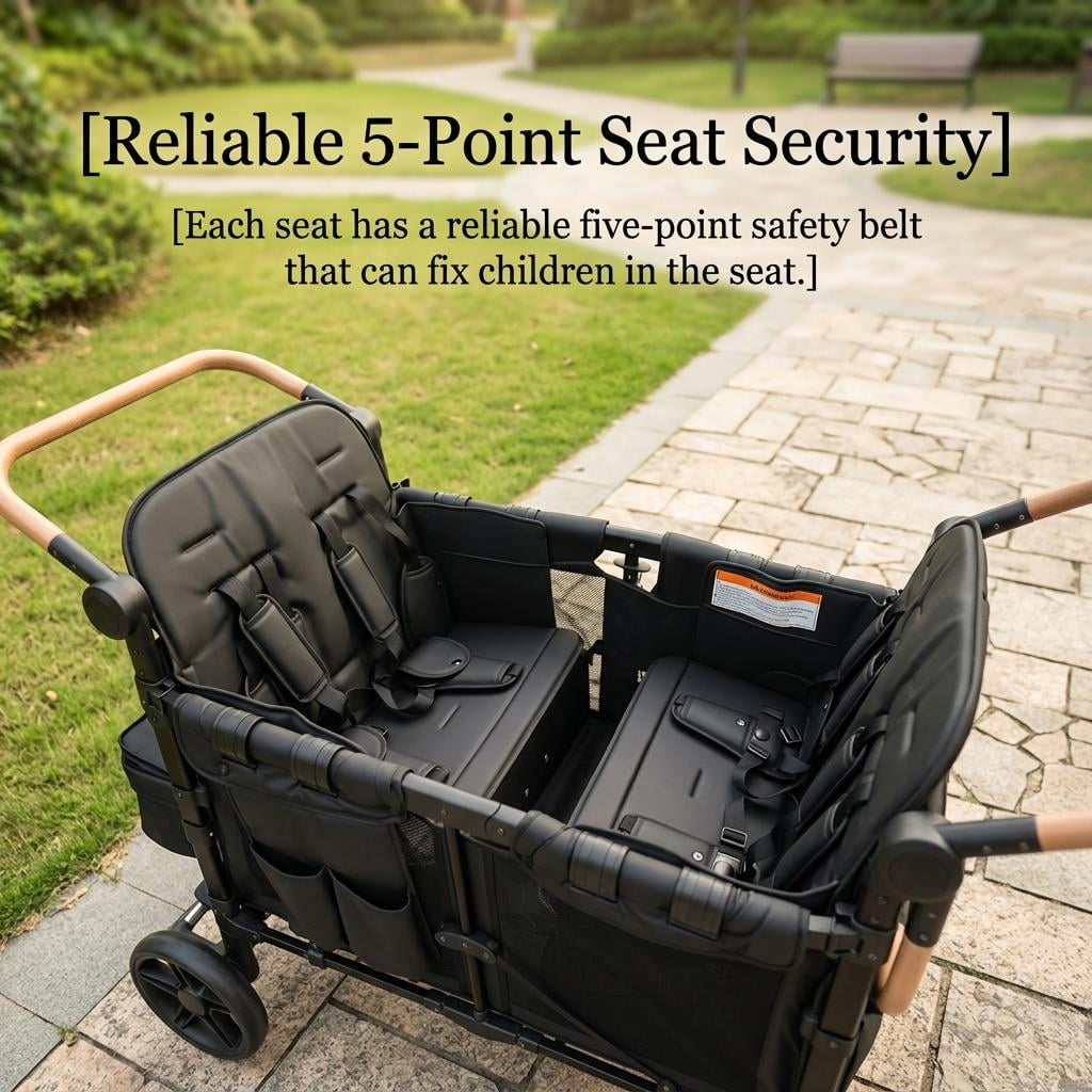 Collapsible Wagon Stroller 5-Point Harness Safety, Baby Wagon Folded 18 Inch Width Easy Storage, Stroller Wagon 250g Knitted Canopy for Family Outing Shopping.