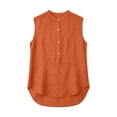 thumbnail image 4 of Homenesgenics Tank Tops for Women under $5 Summer Solid-Color Button-Down Cotton-Linen Sleeveless Round-Neck T-Shirt Orange S, 4 of 9