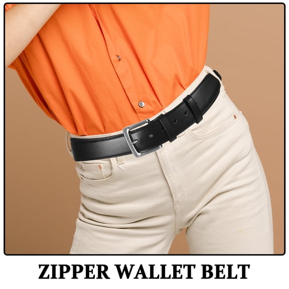 KALLORY Travel Money Belt for Men Black PU Adjustable Waistband with Hidden Storage Pockets Secure and Lightweight