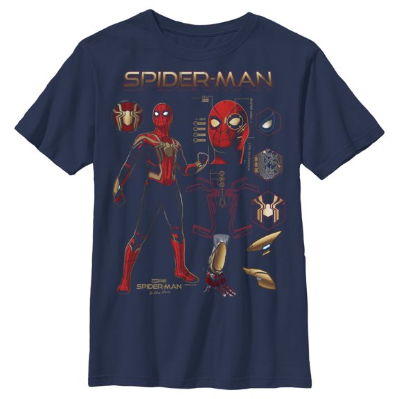 Boys' Husky Marvel Spider-Man: No Way Home Iron Suit Gear Graphic Tee Navy Blue Medium
