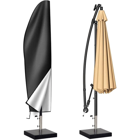 Plutput Newest Patio Umbrella Cover,210D PVC Coating Waterproof Cantilever Umbrella Covers Windproof Banana Style Durable Offset Parasol Cover with Zipper Fits for 9ft to 11ft Outdoor Umbrellas