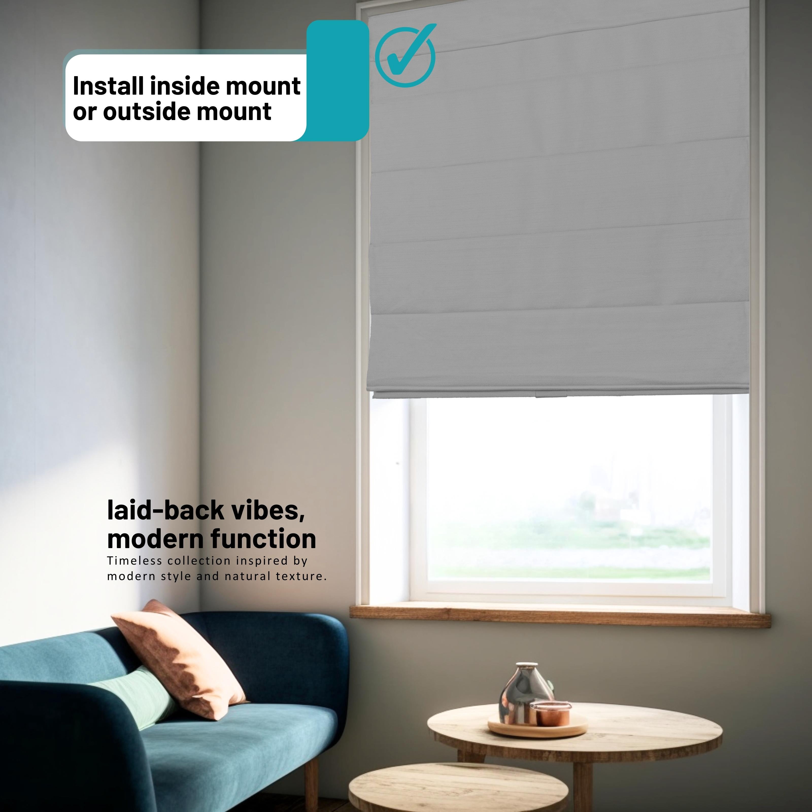 Chicology Cordless Roman Shades, Gray (Textured), 31"W X 64"H
