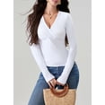 thumbnail image 5 of Michellecmm Women's Spring Slim Fit Tops Solid Color Long Sleeve Wrap V-Neck T-Shirt Streetwear(S,M,L,XL), 5 of 8
