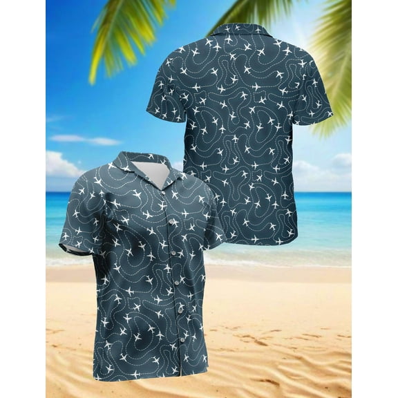 Airplane Hawaiian Shirt for Men, Button Down Summer Beach Short Sleeve, Sizes S-5XL