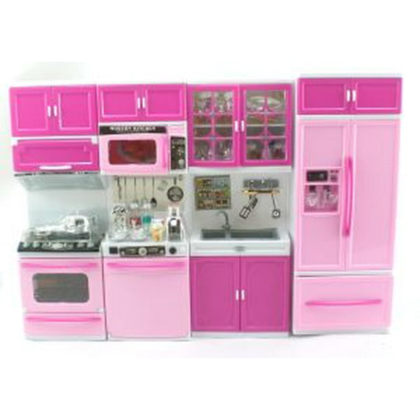 GIRL FUN TOYS Rose Deluxe Moderne Barbie Taille Cuisine Cuisinière  Réfrigérateur Micro Onde Etc. 