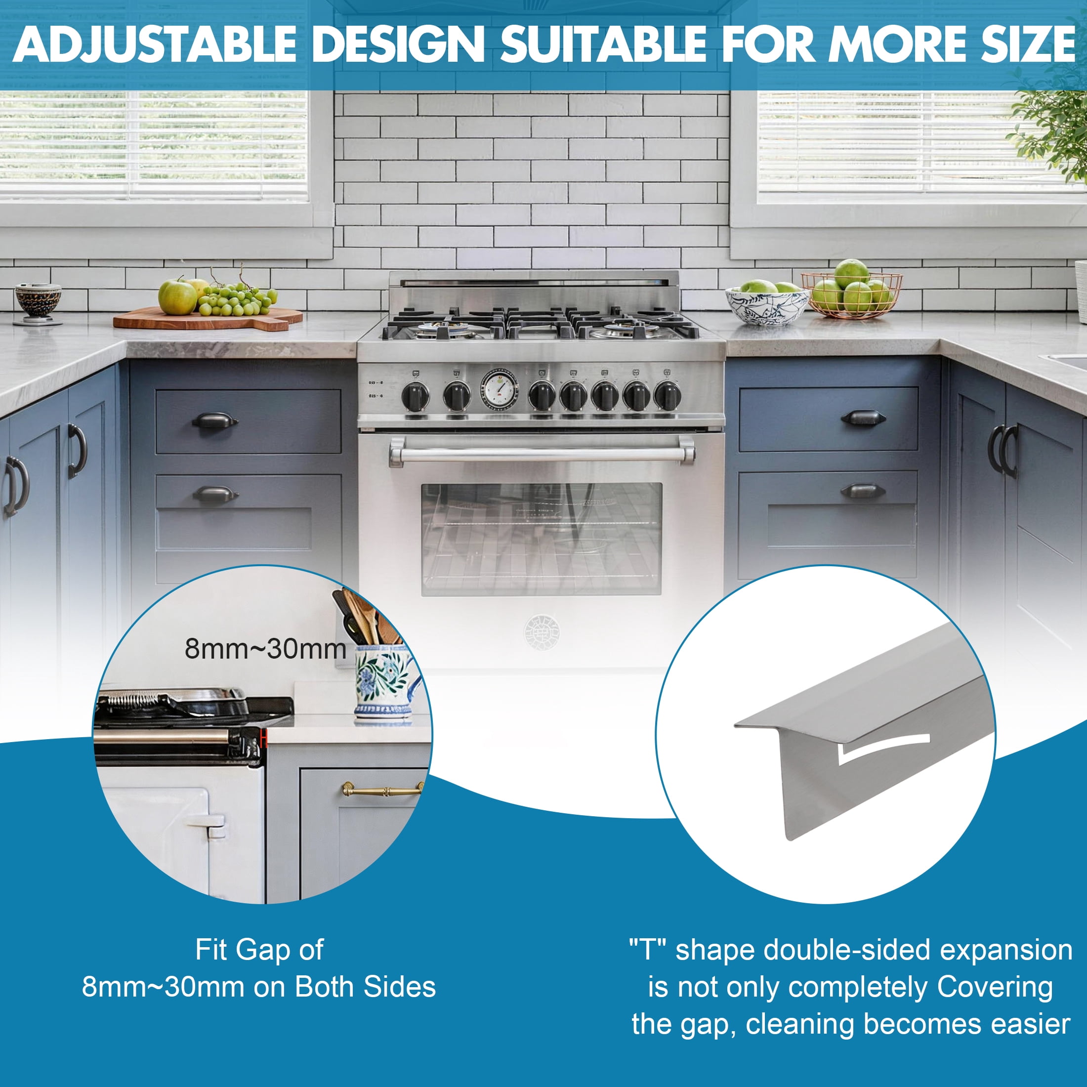Stainless Steel Stove Gap Covers, T Shaped Stove Gap Filler for Kitchen Stove and Countertop Length 13.8" to 27.6" -2 Pack