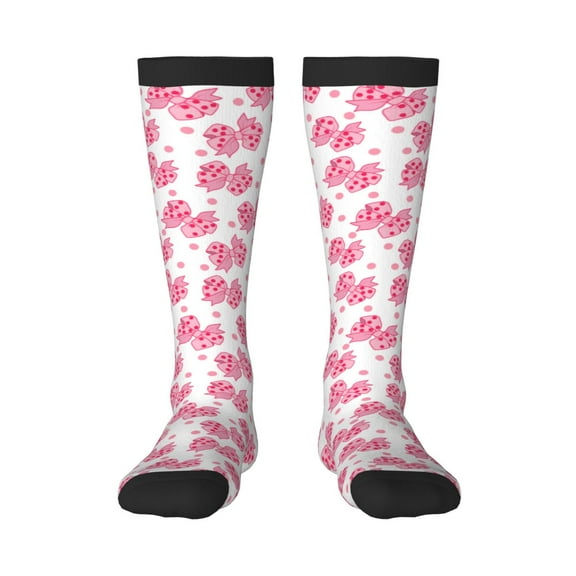 KLL pink polka dot bows Print Cool Socks Men's Women's Crew Socks Funny Crazy Novelty Stockings