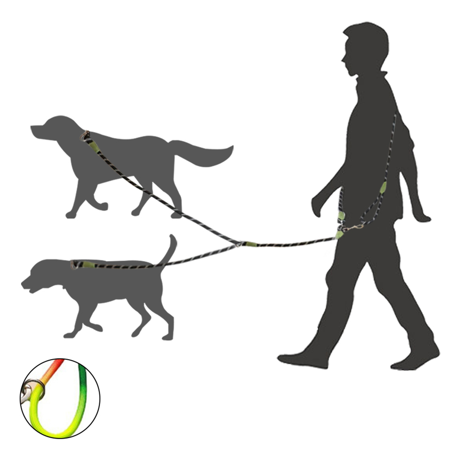BIMZUC Hands-Free Dog Leash Nylon Training Walking Crossbody Pet Leash with Reflective Stitching Adjustable for Small Medium Large Dogs, Multicolor Edition, Double Dog Leash Version