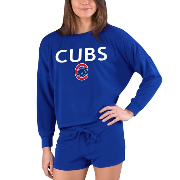Women's Concepts Sport  Royal Chicago Cubs Gather Long Sleeve Top & Shorts Set