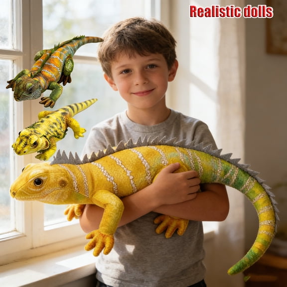 20 Inch Lizard Plush Toy Simulated Yellow Chameleon Figurine Stuffed Animal Wild Pet Doll for Home Decor and Unique Birthday Presents