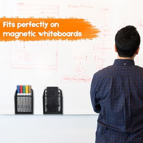 Tekola Magnetic Pencil Holder - Extra Strong Magnets Mesh Marker Holder Perfect for Whiteboard, Refrigerator and Locker Accessories (1 Basket, 2 Packs Black)