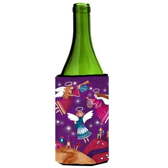 Christmas Angels in Purple Wine Bottle Can cooler Hugger