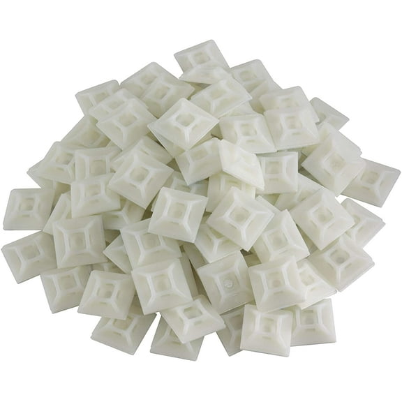 100 Pack White Zip Tie Mounts, 3/4" Adhesive Mounting Squares, Cable Tie Mount, Zip Tie Anchor for Wire Bundles, UV Resistant Tie Wrap Bases