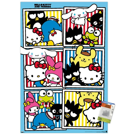 Hello Kitty and Friends: 21 Core - Group Photos Wall Poster with Pushpins, 22.375" x 34"