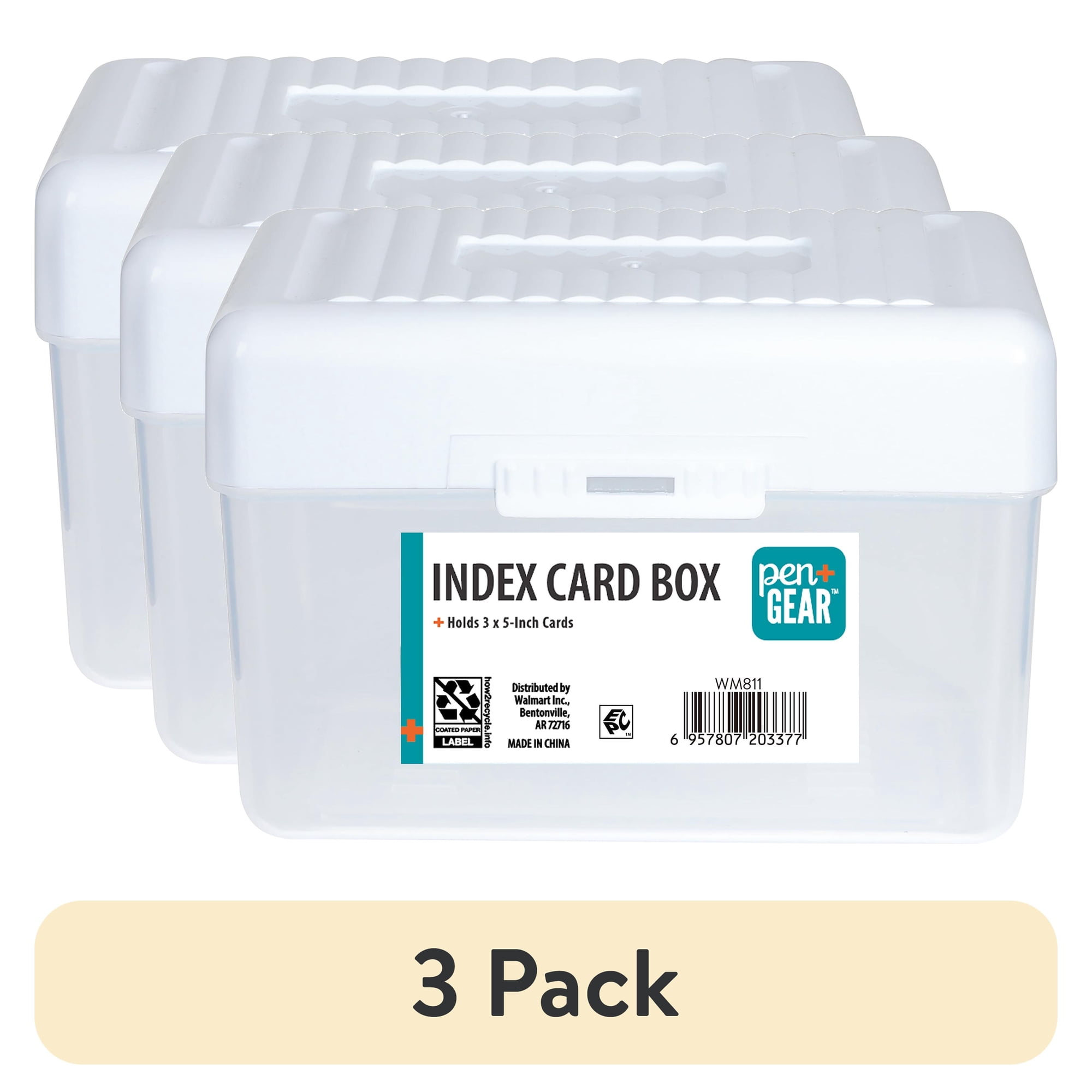 (3 pack) Pen+Gear 3 x 5 in Index Card Box, Clear Polypropylene Desktop Storage Organizer