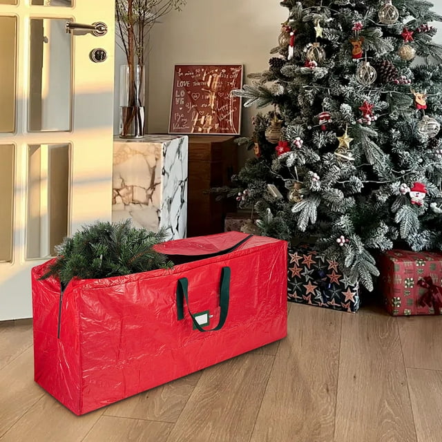 TIMIFIS Christmas Tree Storage Bag, 53In Large Artificial Christmas Tree Storage Box with Handles, Heavy Duty Holiday Christmas Decoration Storage Container(Red)