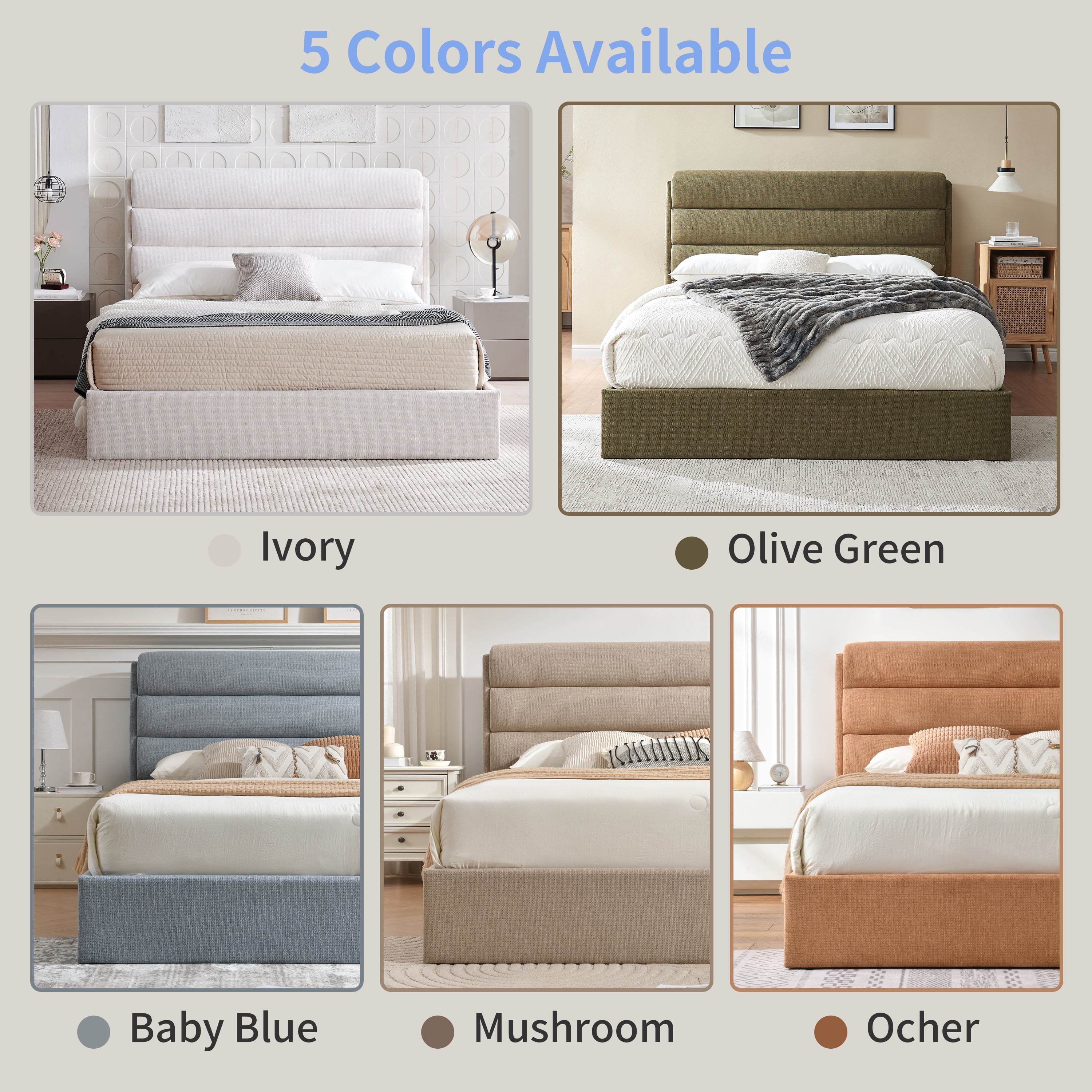 Queen Bed Frame with Lift Up Storage, Wood Bed Frame with Headboard and Solid Wood Slats Support, Sturdy and Noiseless, Ocher