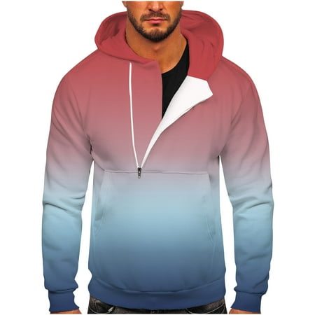 

Juebong Business Dressy Mens Tops Men Casual Sports Fitness Pullover Hooded Half-Zip Gradient Tie-Dye Print Sweatshirt
