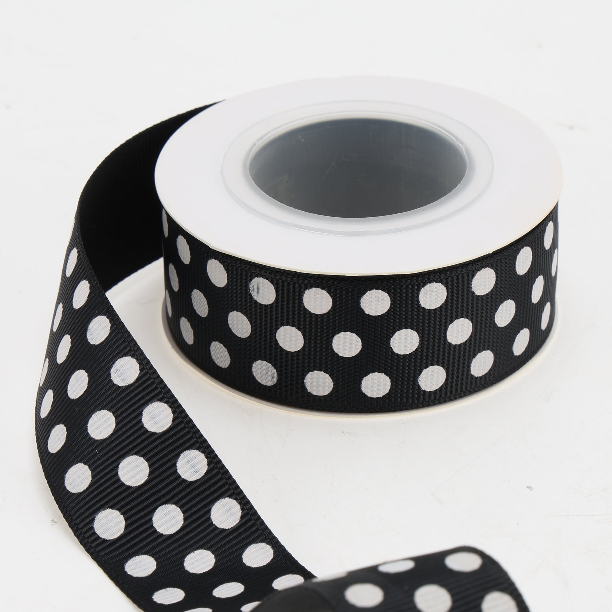 Unique Bargains 0.98"x29.53' Polka Dots Gift Wrapping Ribbon for Crafts 1Pc Black