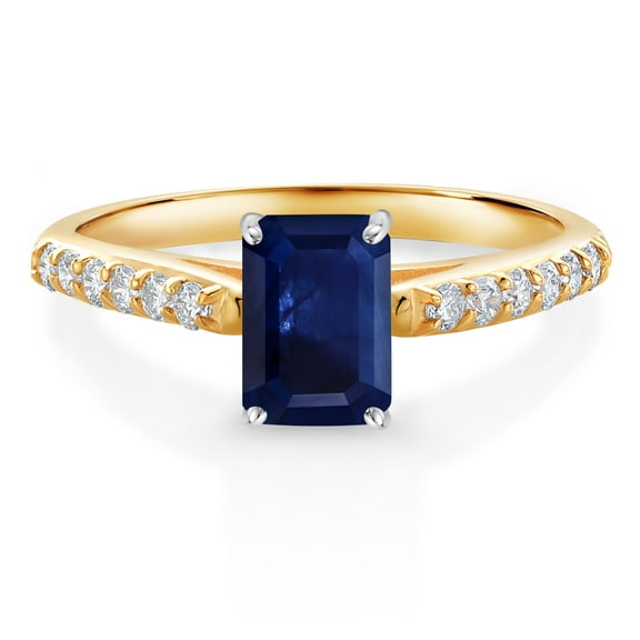 Gem Stone King 1.74 Ct Blue Sapphire G/H Lab Grown Diamond 10K Yellow and White Gold Engagement Ring (Size 8)