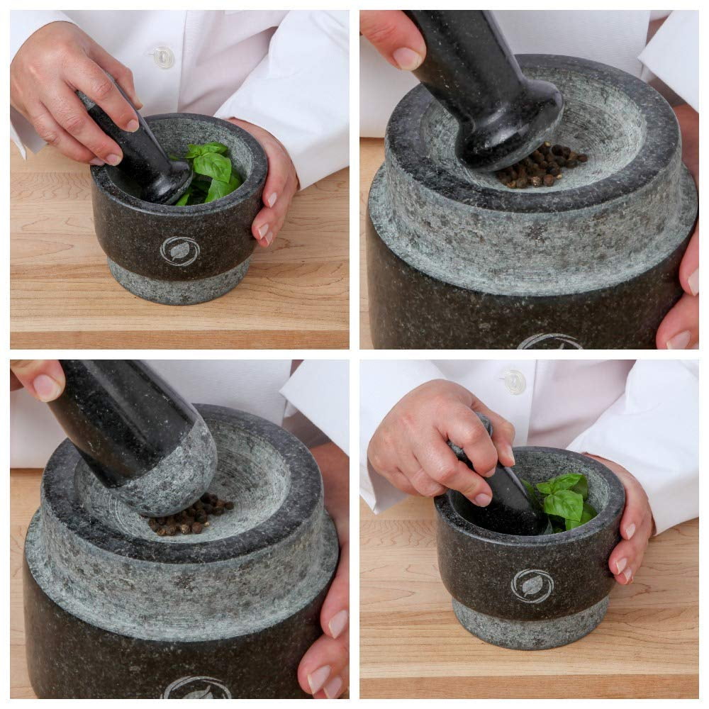 CO-Z Granite Mortar and Pestle Set, 5.5 Inches, 13.5 Oz with Spoon, Black  Finish