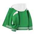 thumbnail image 2 of Coerni Boys Fleece Hooded Varsity Jacket Kids Color Block Button Down Baseball Coat Fall Winter Warm Handsome Streetwear Outerwear with Pockets, 2 of 4