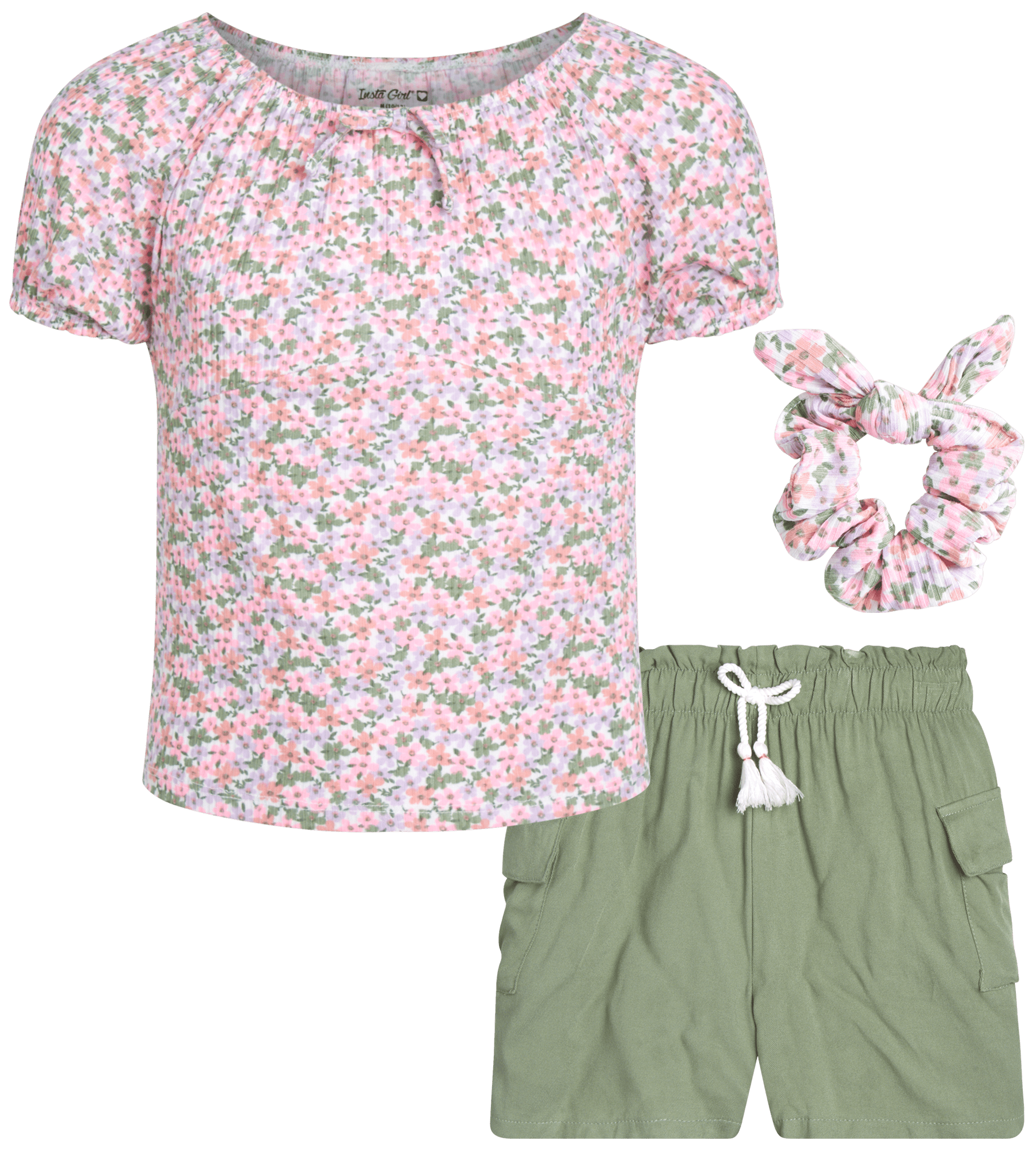 Instagirl Girls' Shorts Set - 2 Piece Short Sleeve Crop Top and Woven ...
