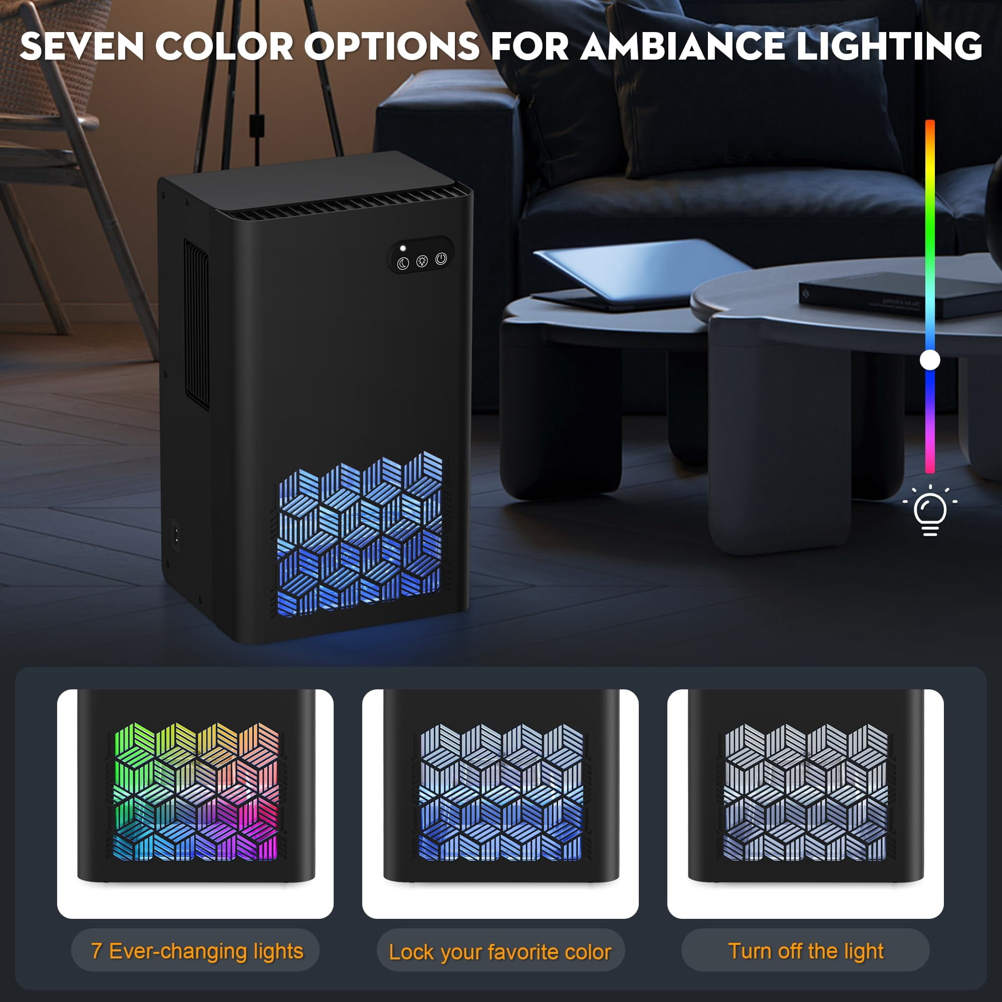 Dehumidifier, 95 OZ Water Tank, 950 sq.ft Dehumidifiers for Home Bedroom Basement Bathroom with Auto Shut Off, 7 Colors LED Light,Black