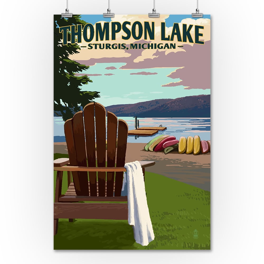Sturgis, Michigan Thompson Lake Adirondack Chairs & Lake Lantern