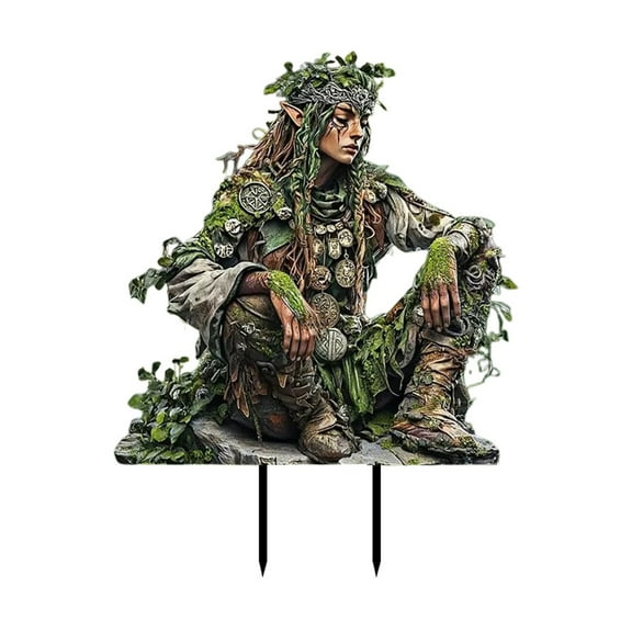 2D Acrylic Elf Stakes for Fairy Garden Decor, 11.7" Flat Tree Man Elf Statue Ornaments for Flower Pots, Lawn, Yard & Ground Insert, Bohemian Home Garden Accessories