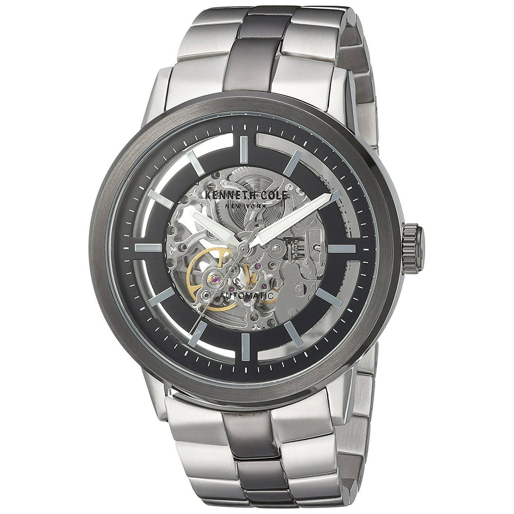 Kenneth Cole - Kenneth Cole Men's Automatic Skeleton Black Dial Silver ...