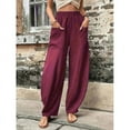 thumbnail image 4 of Pantalones casuales de mujer con bolsillos de color sólido, pantalones elásticos, 4 of 6