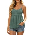thumbnail image 2 of Camisole Tops for Women Eyelet Embroidery Spaghetti Strap Empire Waist Sleeveless Peplum Summer Casual Tank Tops, 2 of 7