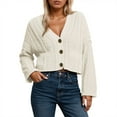 thumbnail image 2 of ZHOGXU Women's Cardigan Long Sleeve V Neck Open Front Buttons Solid Color Knit Comfortable Loose Fit Coat Jacket For Casual Daily Wear Beige S, 2 of 5