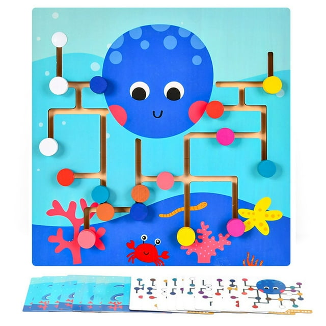 Wooden Slide Puzzle Toy Octopus Sliding Puzzle Matching Game Early Educational Montessori Toy Sensory Development Color Recognition Matching Blocks Toy